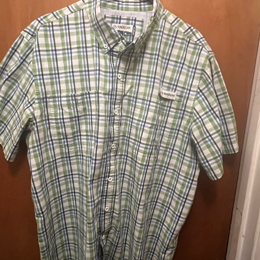 Magellan Outdoors Blue and Green Plaid Men's Shirt